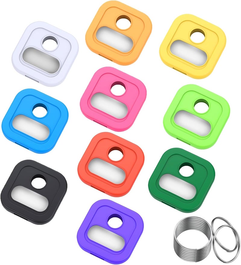 ttstar Key Cap Covers, Durable Silicone Key Identifiers,1 Inch Square Key Labels Tags for 0.9-1.05 Inch Standard Keys, Color Coded Key Chain Tags with Ring and Label Window, 10 Pack - Image 1